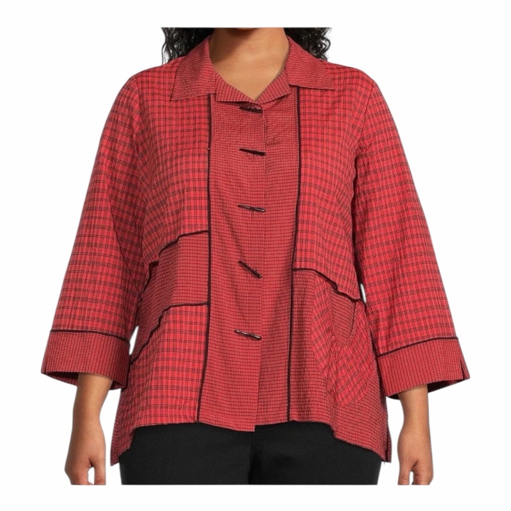 Ali Miles 1X Red Plaid Tunic Boxy Top | Artsy Lagenlook 1XL SE1